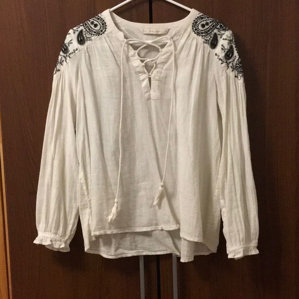 ZARA | white blouse with tassel tie front
